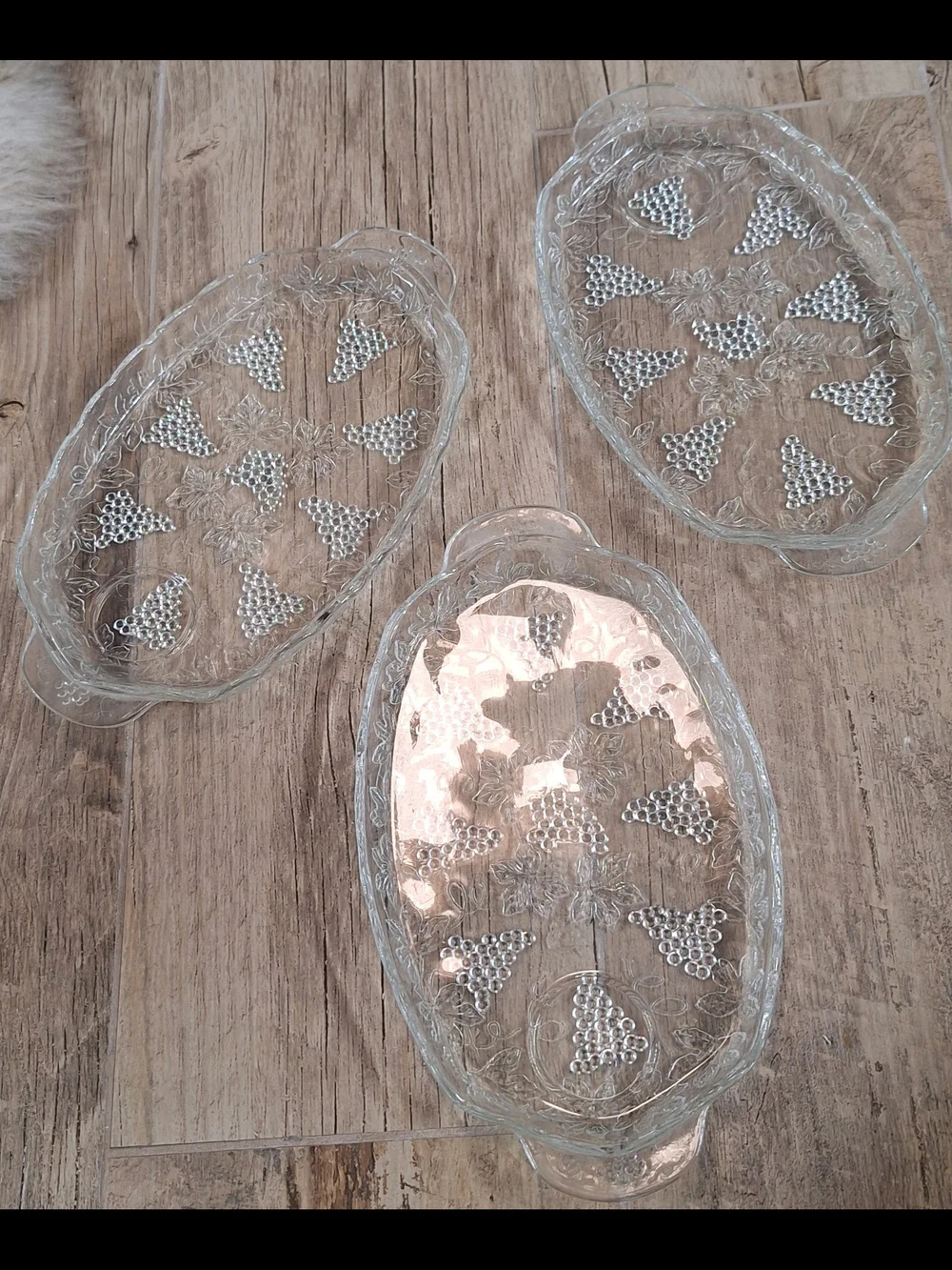 Vintage Grape Pattern Pressed Glass Serving Trays Set of 3